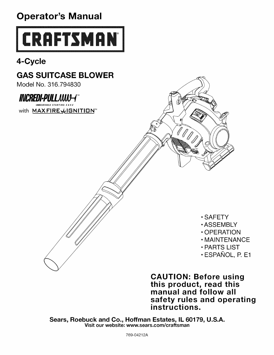 Craftsman 316.794830 User Manual | 36 pages