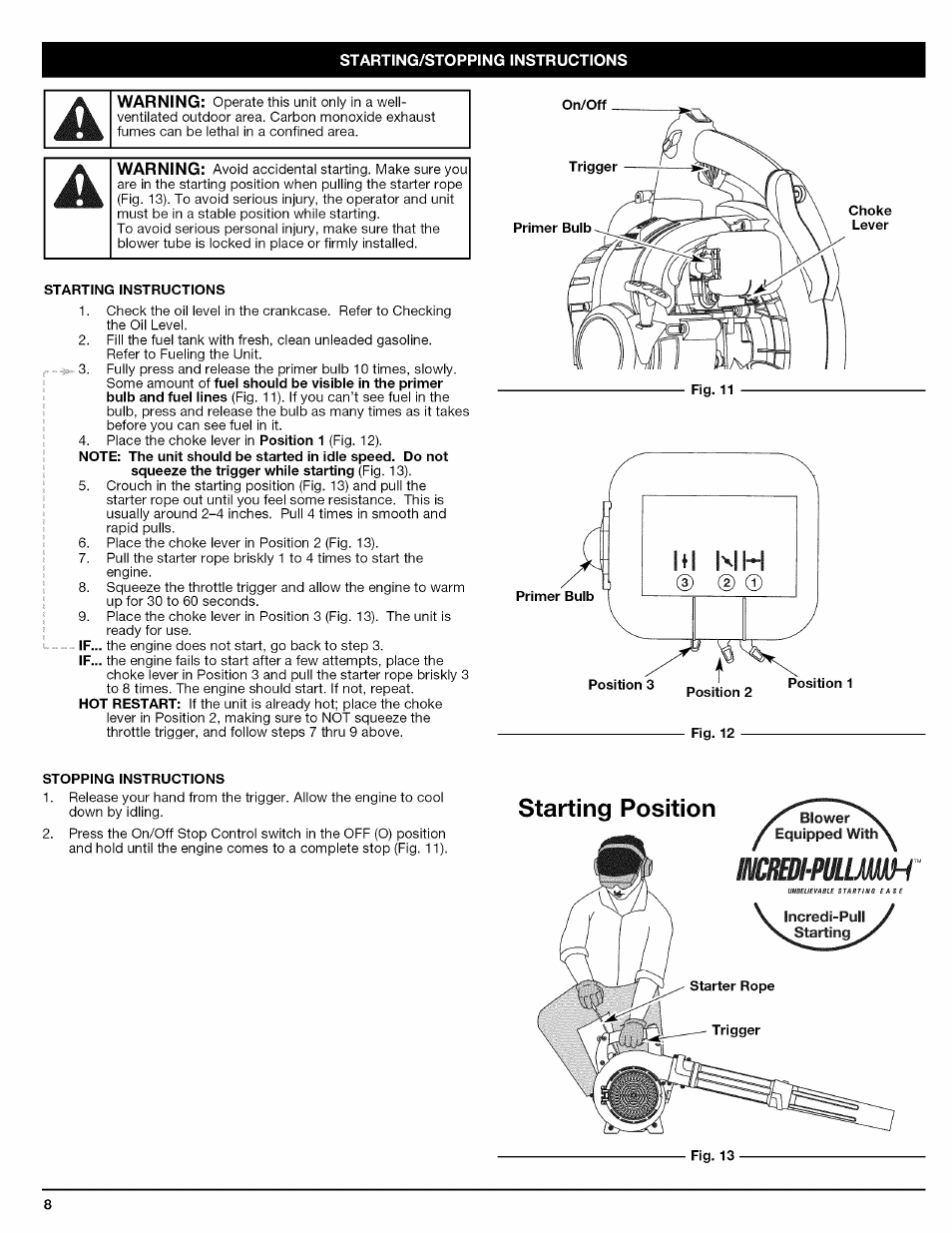 Stopping instructions | Craftsman 316.794830 User Manual | Page 8 / 36