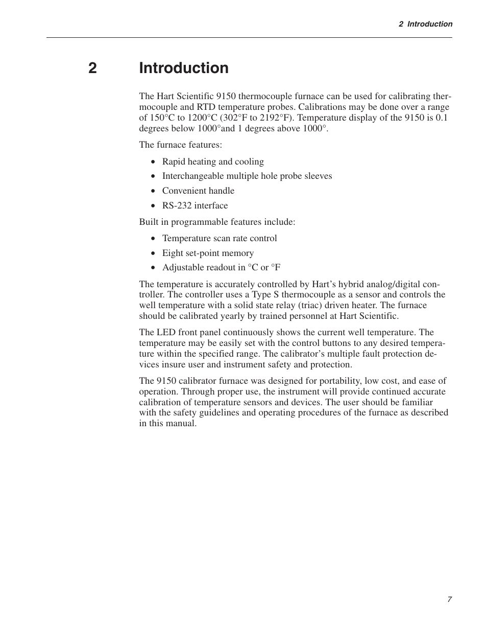 2 introduction 7, Introduction, 2introduction | ThermoWorks 9150-X HART SCIENTIFIC 9150 THERMOCOUPLE FURNACE User Manual | Page 11 / 49