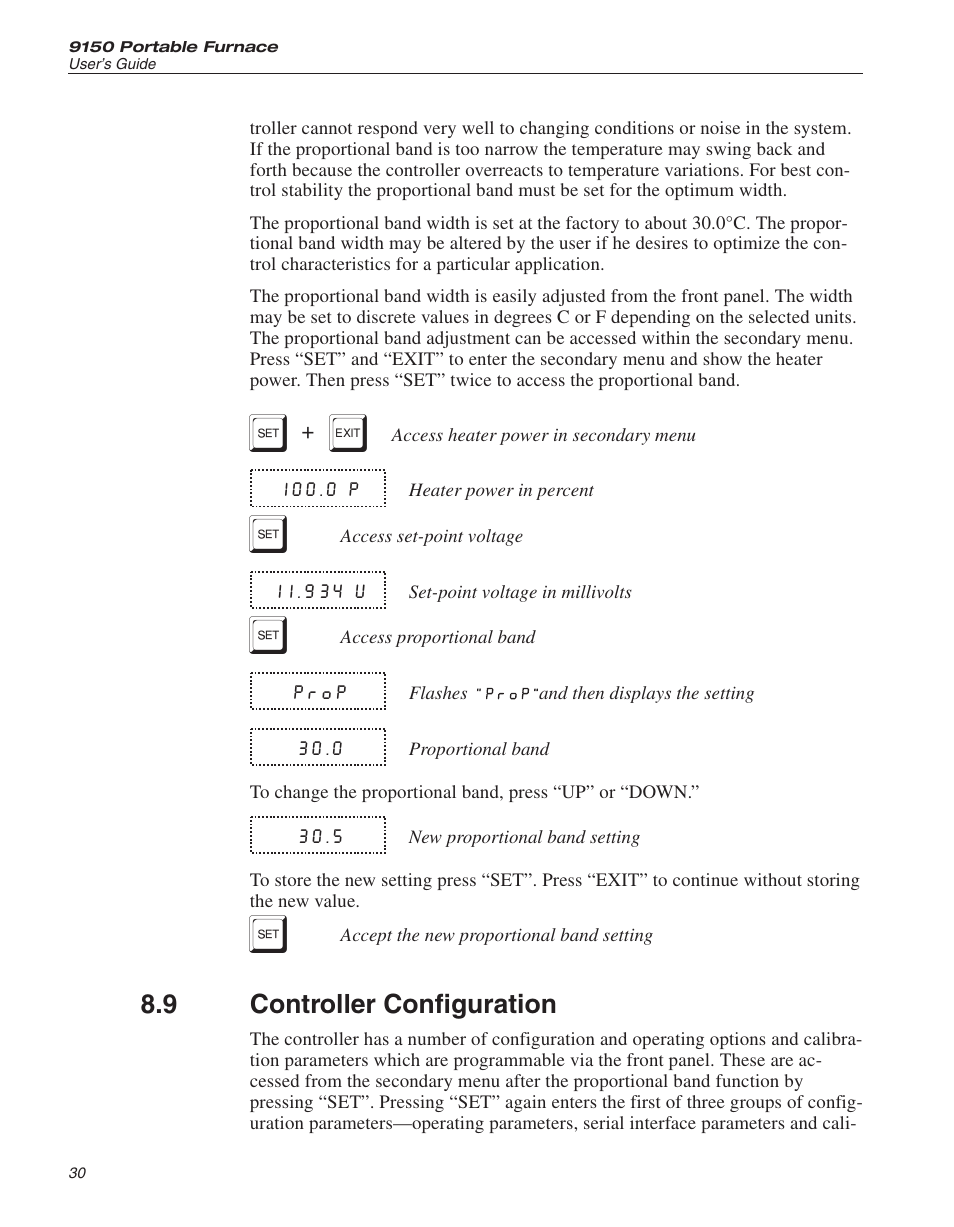 9 controller configuration 30, Controller configuration | ThermoWorks 9150-X HART SCIENTIFIC 9150 THERMOCOUPLE FURNACE User Manual | Page 31 / 49