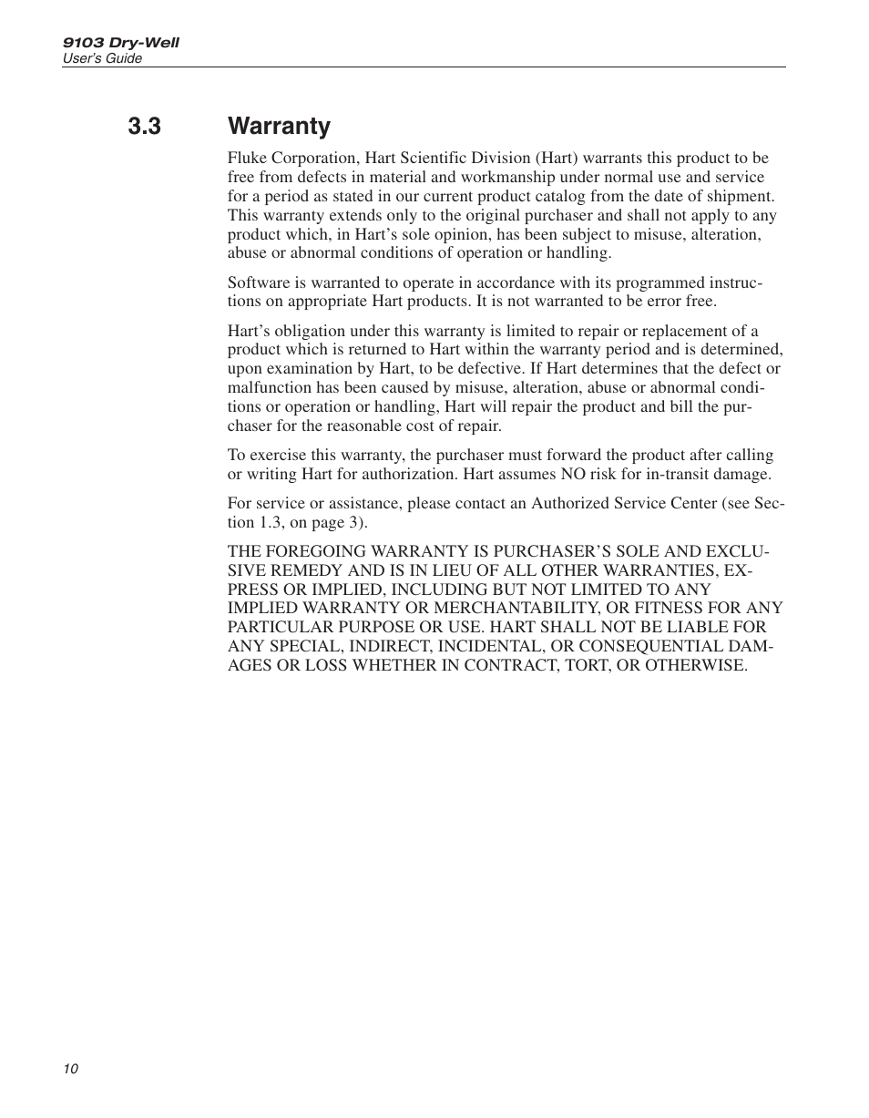 3 warranty 10, Warranty, 3 warranty | ThermoWorks 9103 HART SCIENTIFIC FIELD DRY-WELL TEMPERATURE CALIBRATORS User Manual | Page 15 / 46