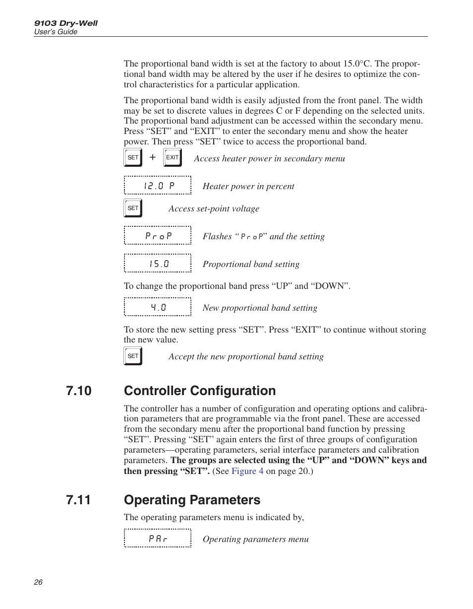 10 controller configuration 26, 11 operating parameters 26, Controller configuration | Operating parameters, 10 controller configuration, 11 operating parameters | ThermoWorks 9103 HART SCIENTIFIC FIELD DRY-WELL TEMPERATURE CALIBRATORS User Manual | Page 30 / 46