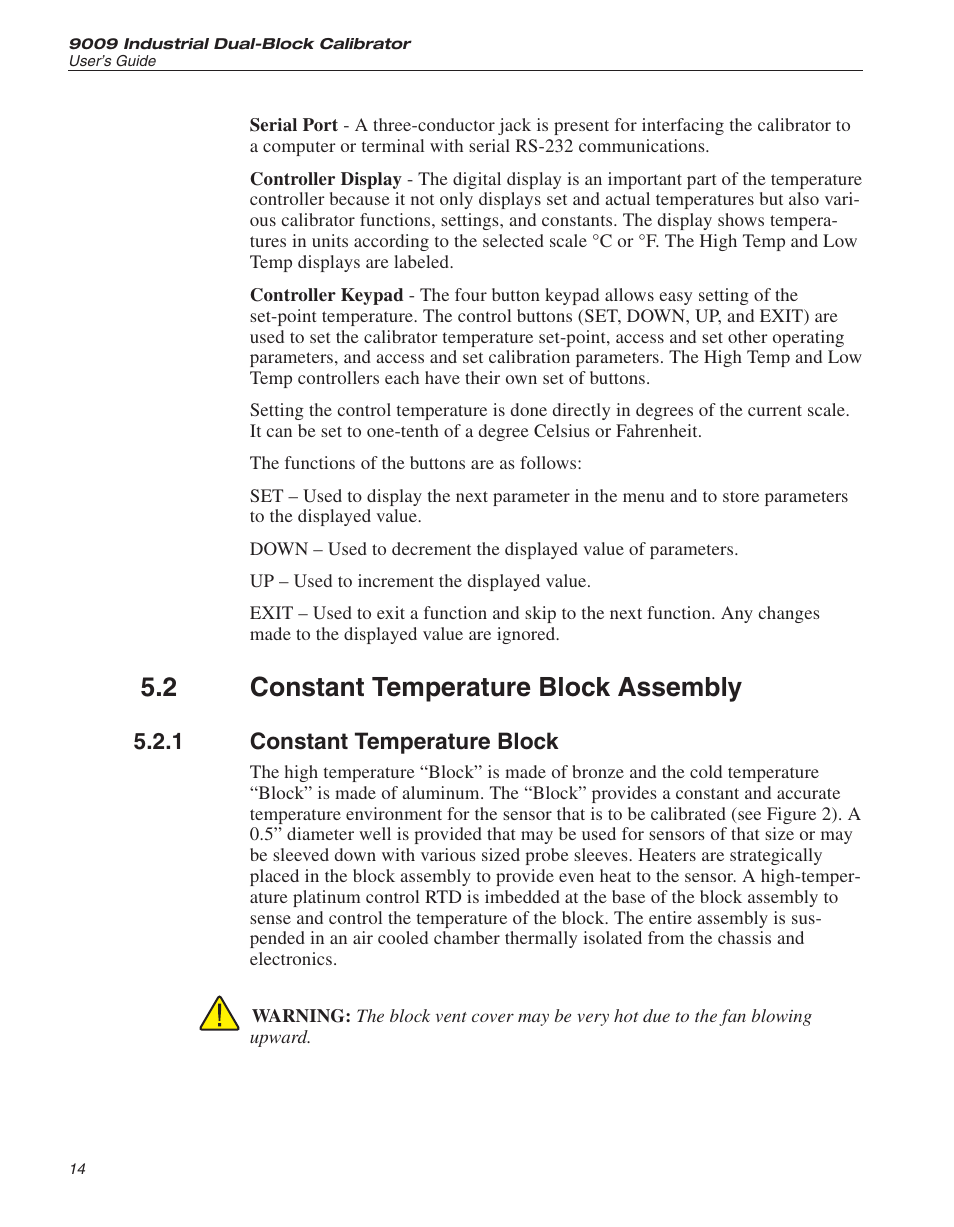 2 constant temperature block assembly 14, 1 constant temperature block 14, Constant temperature block assembly | Constant temperature block, 2 constant temperature block assembly | ThermoWorks 9009-B INDUSTRIAL DUAL-BLOCK CALIBRATOR User Manual | Page 20 / 45