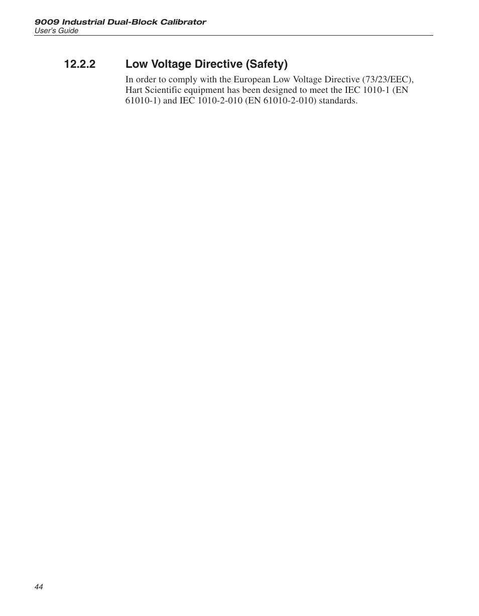 2 low voltage directive (safety) 44, Low voltage directive (safety), 2 low voltage directive (safety) | ThermoWorks 9009-B INDUSTRIAL DUAL-BLOCK CALIBRATOR User Manual | Page 45 / 45