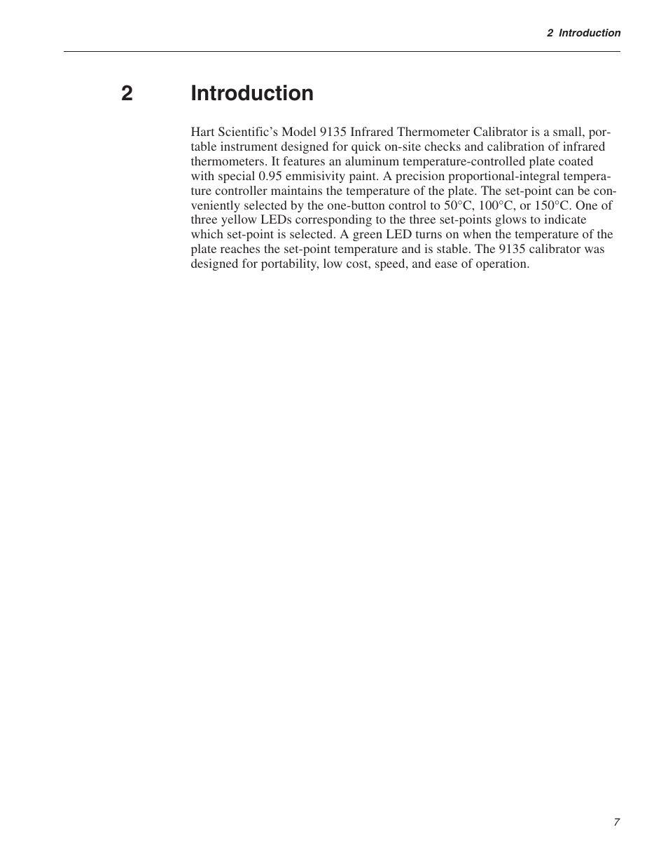 2 introduction 7, Introduction, 2introduction | ThermoWorks 9135-156 HART SCIENTIFIC 3-POINT IR CALIBRATOR User Manual | Page 10 / 25