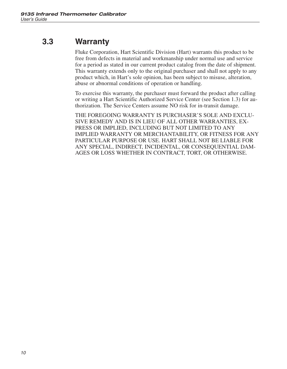 3 warranty 10, Warranty, 3 warranty | ThermoWorks 9135-156 HART SCIENTIFIC 3-POINT IR CALIBRATOR User Manual | Page 12 / 25
