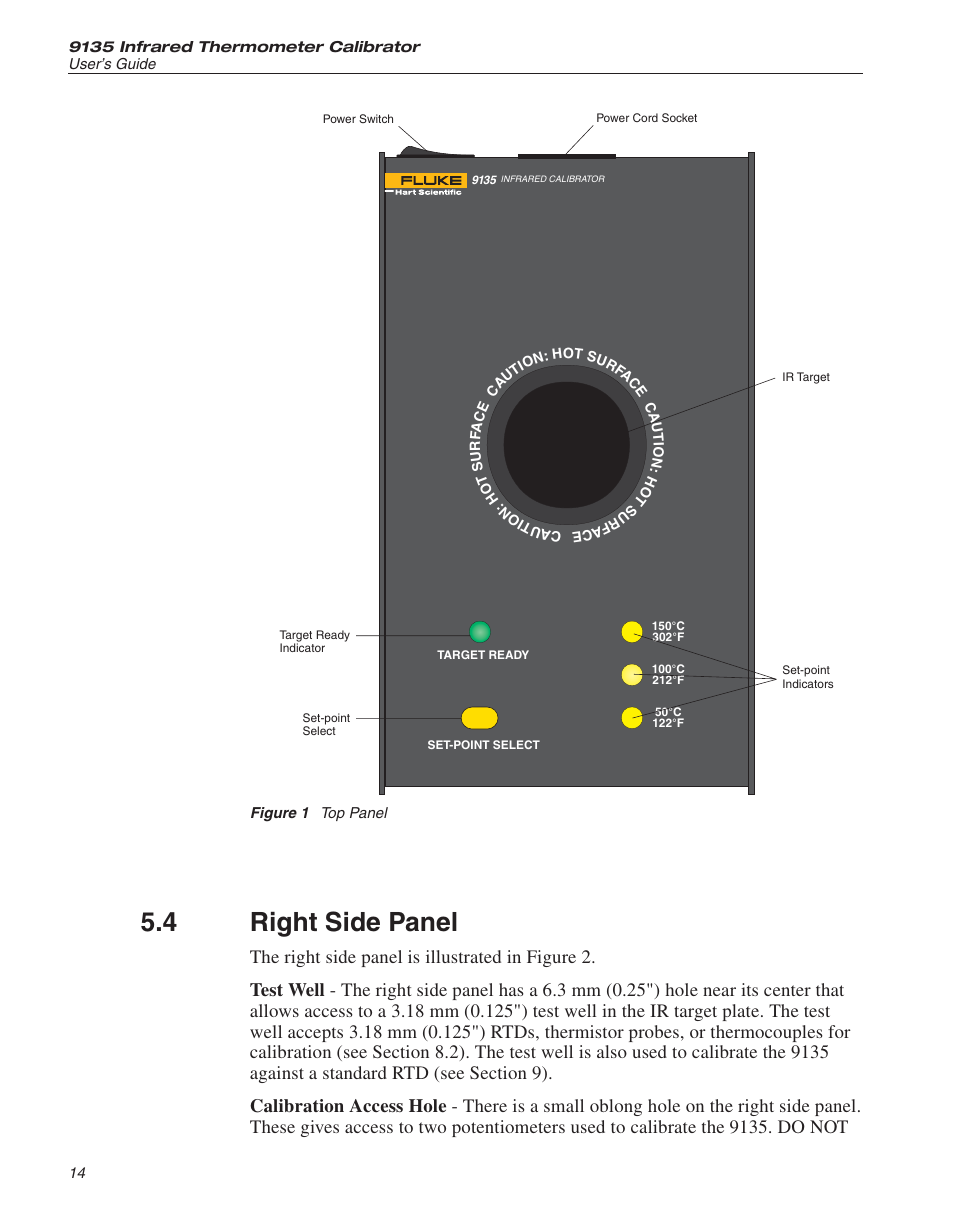 4 right side panel 14, Right side panel, 4 right side panel | ThermoWorks 9135-156 HART SCIENTIFIC 3-POINT IR CALIBRATOR User Manual | Page 16 / 25