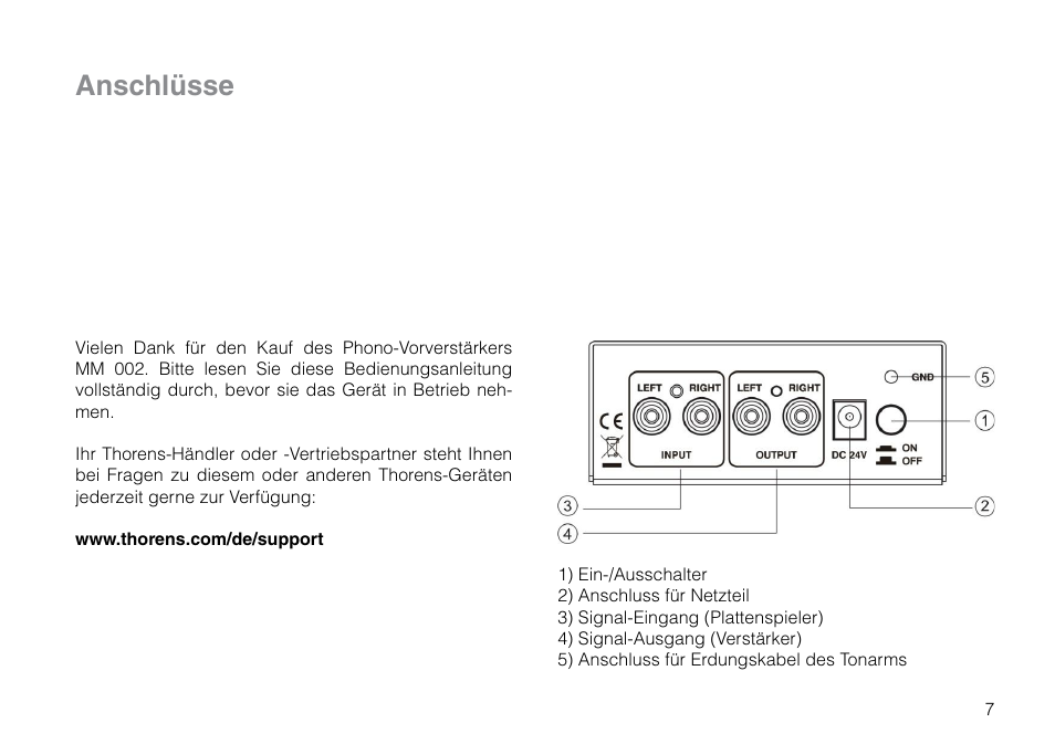 Anschlüsse | THORENS MM 002 User Manual | Page 7 / 18