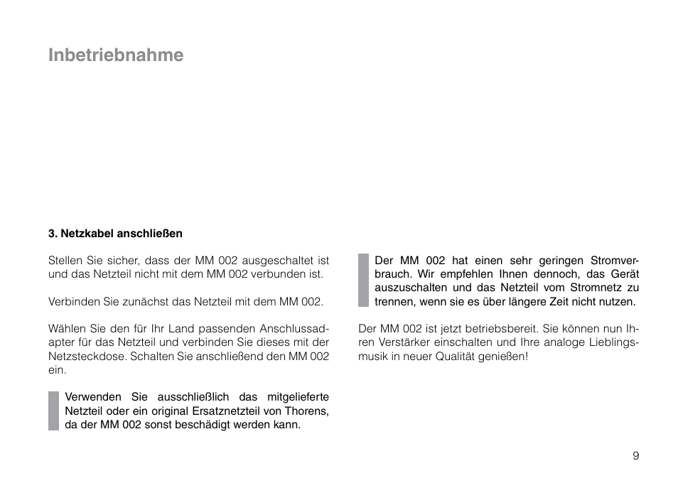 Inbetriebnahme | THORENS MM 002 User Manual | Page 9 / 18