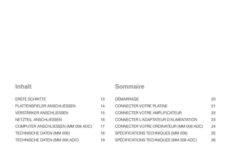 Inhalt sommaire | THORENS MM 008 ADC User Manual | Page 5 / 30