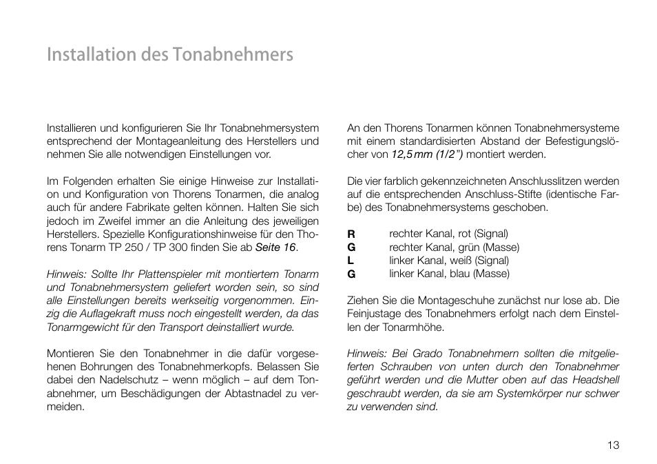 Installation des tonabnehmers | THORENS TD 160 HD User Manual | Page 13 / 60