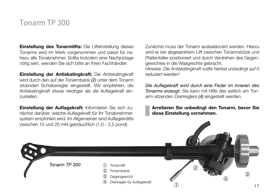 Tonarm tp 300 | THORENS TD 160 HD User Manual | Page 17 / 60