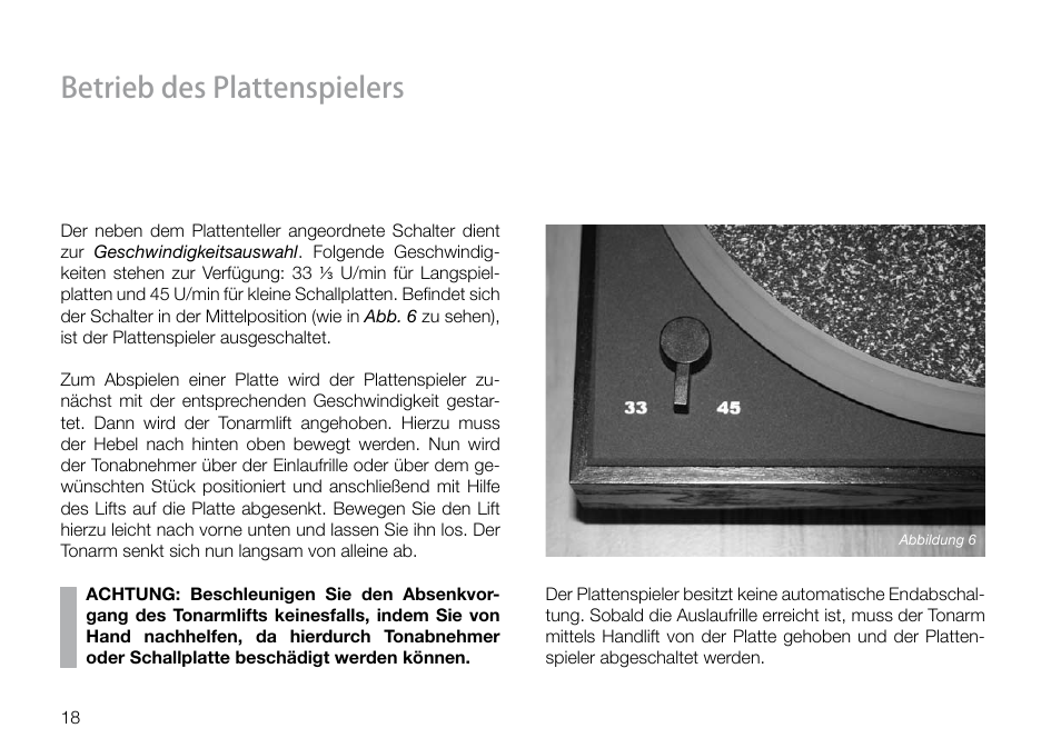 Betrieb des plattenspielers | THORENS TD 160 HD User Manual | Page 18 / 60