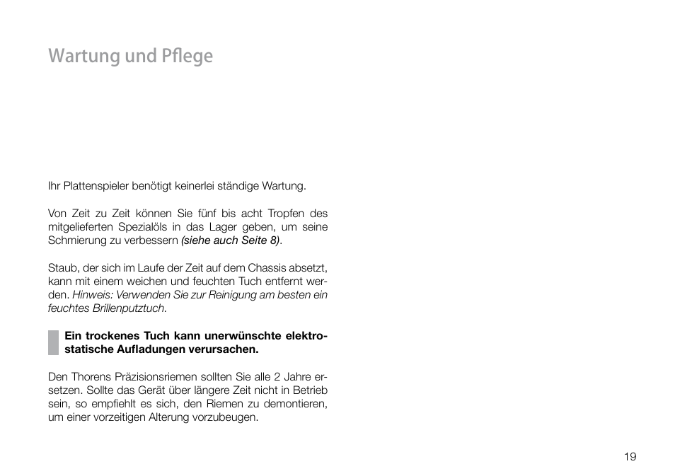 Wartung und pflege | THORENS TD 160 HD User Manual | Page 19 / 60