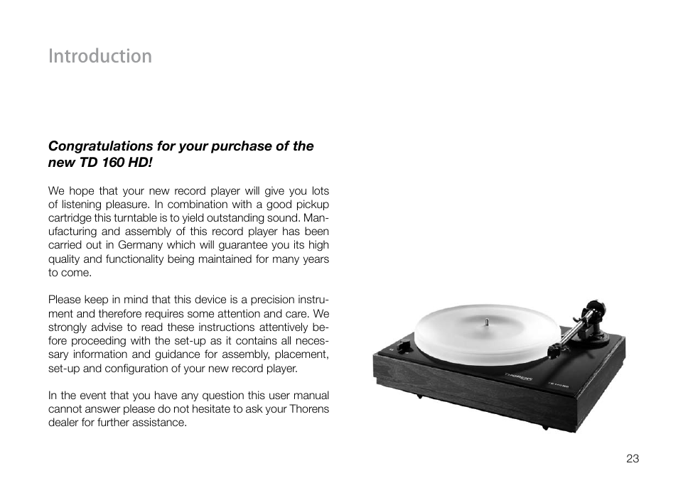 Introduction | THORENS TD 160 HD User Manual | Page 23 / 60