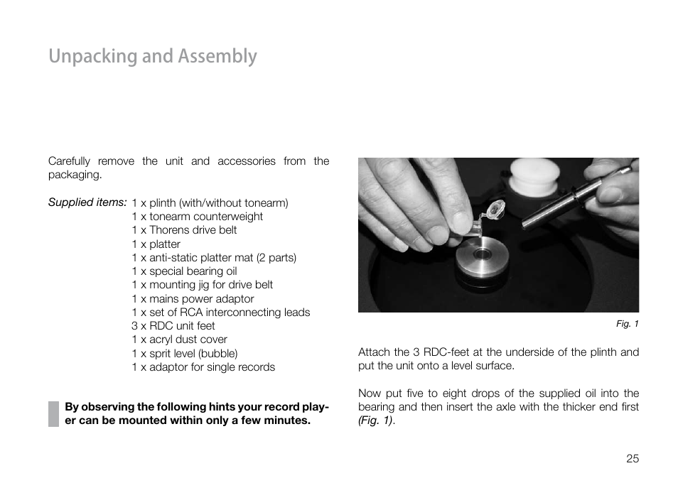 Unpacking and assembly | THORENS TD 160 HD User Manual | Page 25 / 60