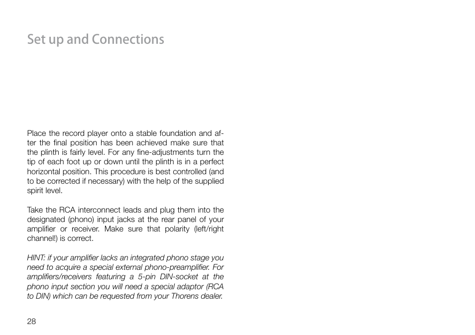 Set up and connections | THORENS TD 160 HD User Manual | Page 28 / 60