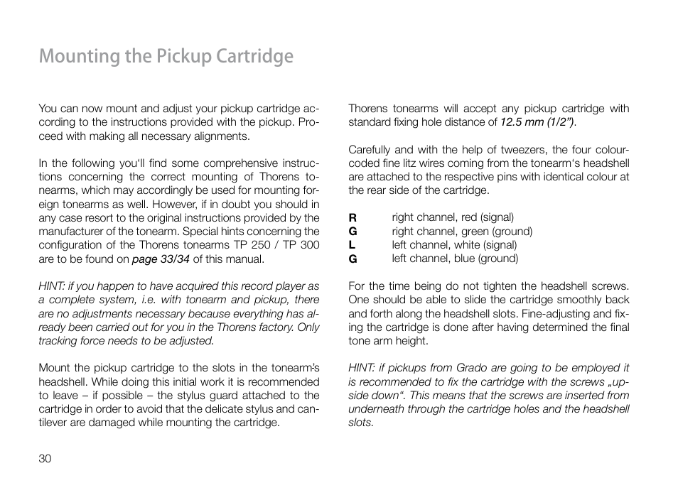 Mounting the pickup cartridge | THORENS TD 160 HD User Manual | Page 30 / 60