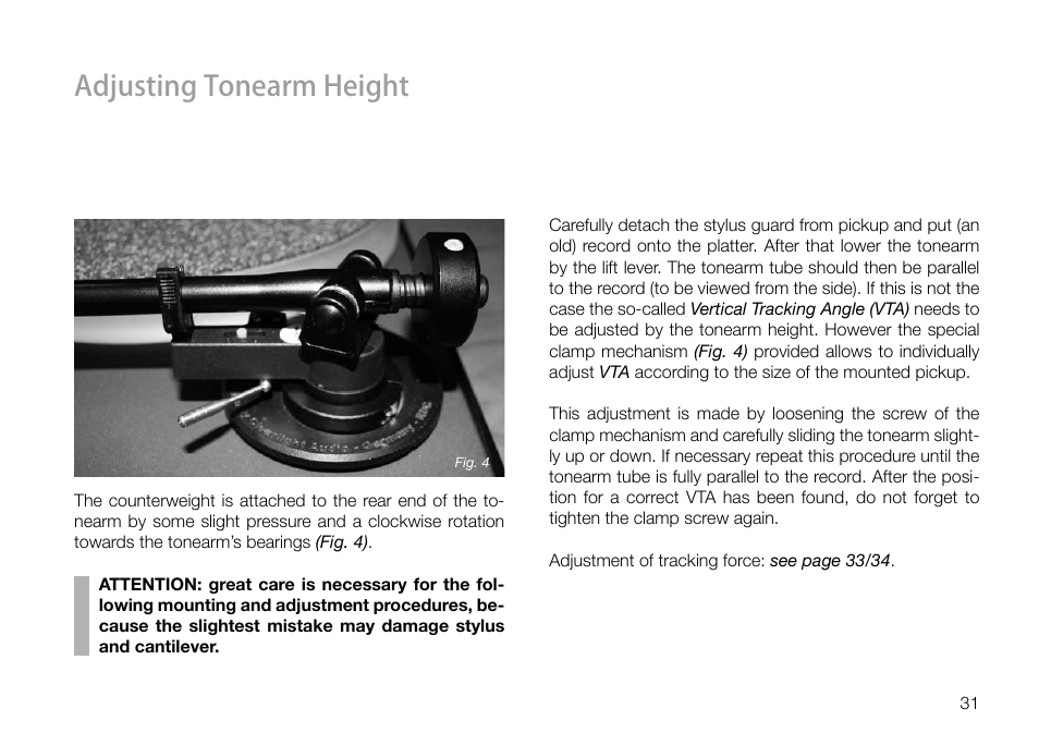 Adjusting tonearm height | THORENS TD 160 HD User Manual | Page 31 / 60