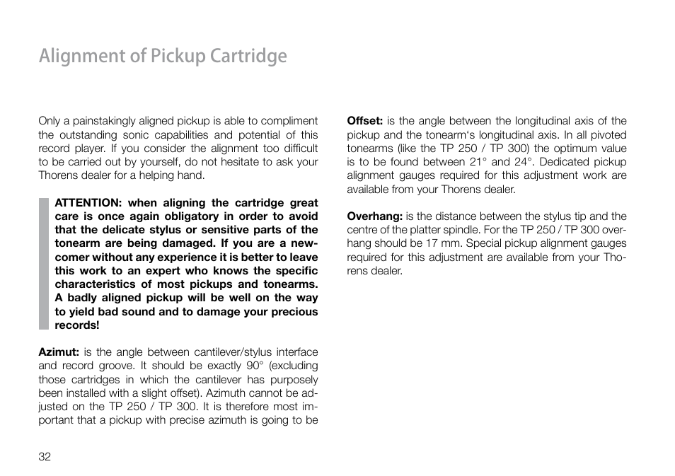 Alignment of pickup cartridge | THORENS TD 160 HD User Manual | Page 32 / 60