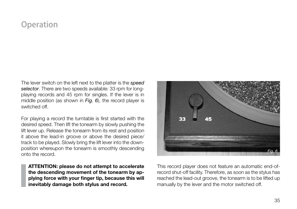 Operation | THORENS TD 160 HD User Manual | Page 35 / 60