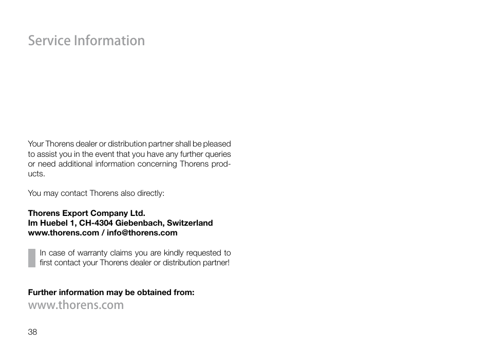 Service information | THORENS TD 160 HD User Manual | Page 38 / 60