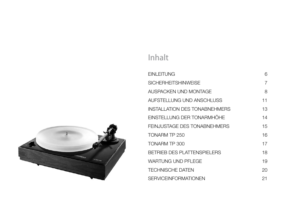 Inhalt | THORENS TD 160 HD User Manual | Page 4 / 60