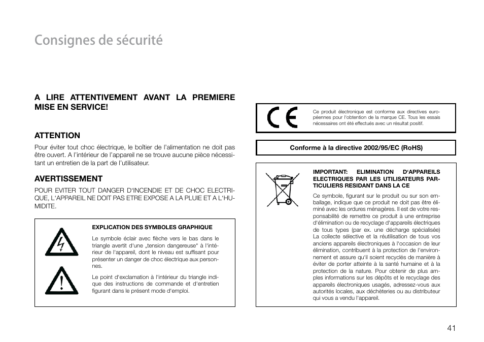 Consignes de sécurité | THORENS TD 160 HD User Manual | Page 41 / 60