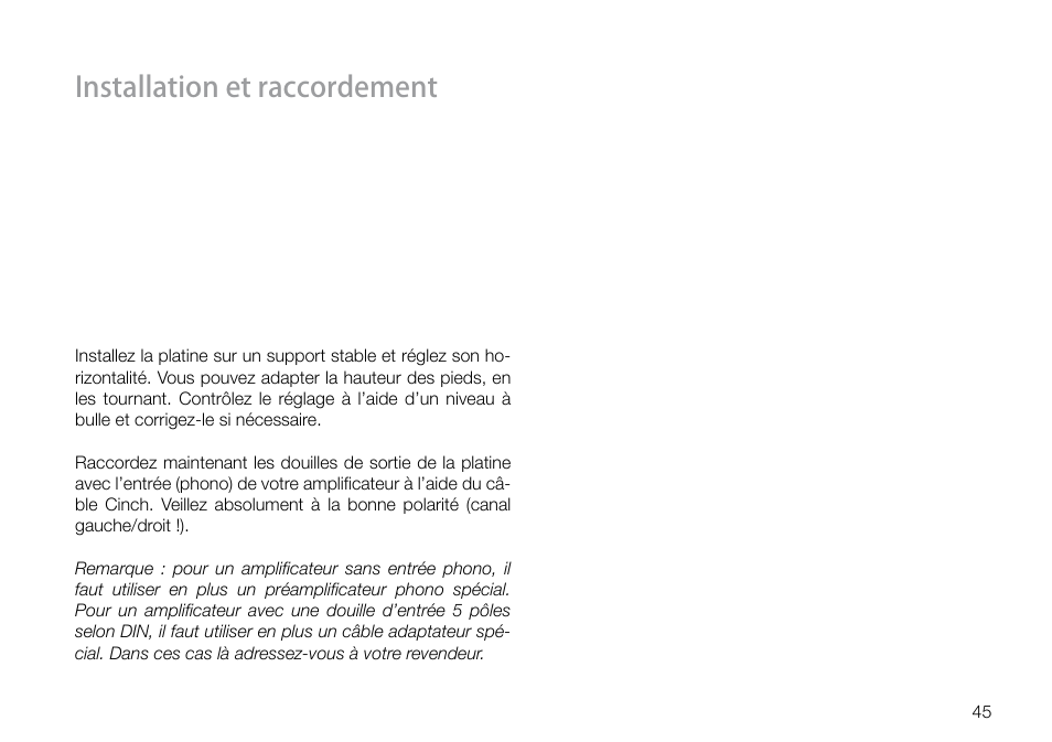 Installation et raccordement | THORENS TD 160 HD User Manual | Page 45 / 60