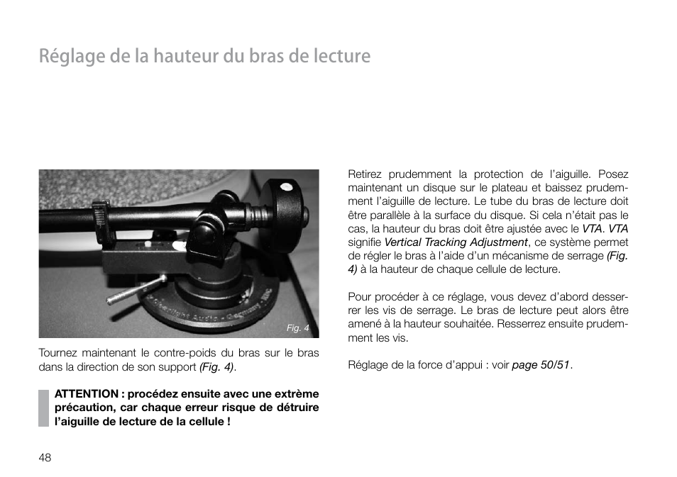 Réglage de la hauteur du bras de lecture | THORENS TD 160 HD User Manual | Page 48 / 60