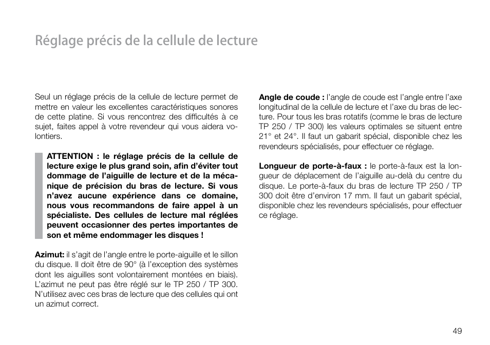 Réglage précis de la cellule de lecture | THORENS TD 160 HD User Manual | Page 49 / 60