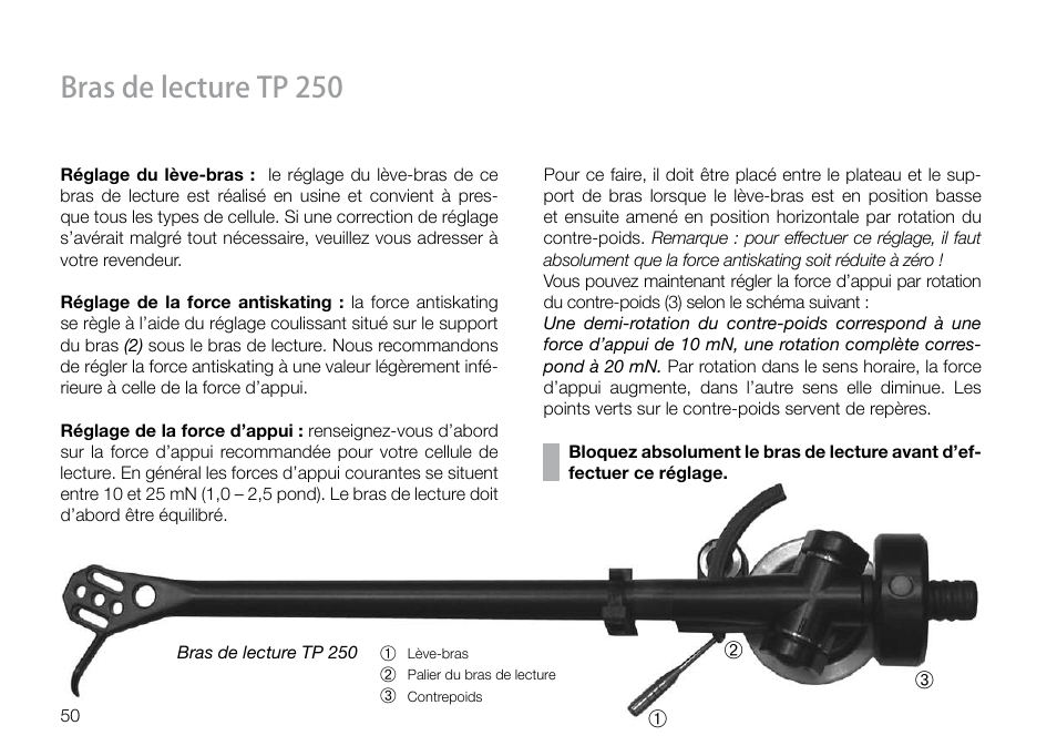 Bras de lecture tp 250 | THORENS TD 160 HD User Manual | Page 50 / 60