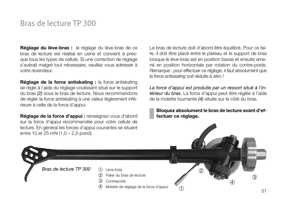 Bras de lecture tp 300 | THORENS TD 160 HD User Manual | Page 51 / 60