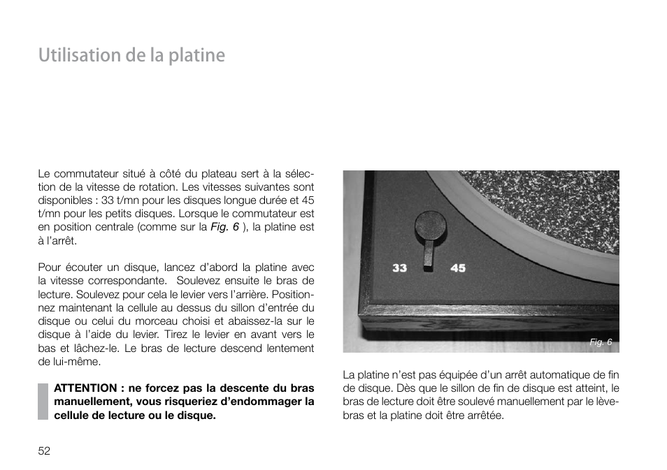 Utilisation de la platine | THORENS TD 160 HD User Manual | Page 52 / 60