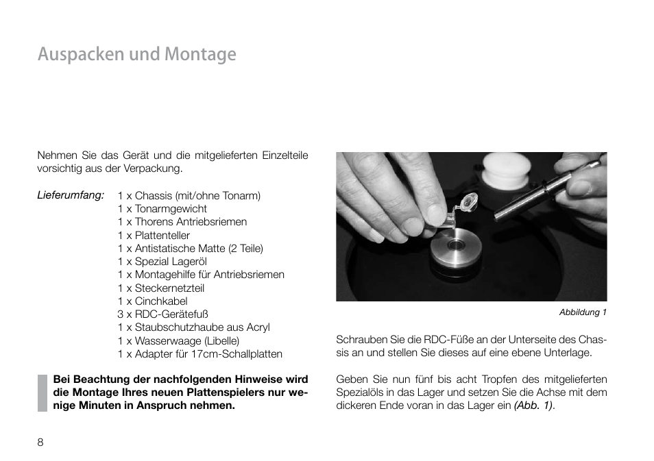 Auspacken und montage | THORENS TD 160 HD User Manual | Page 8 / 60