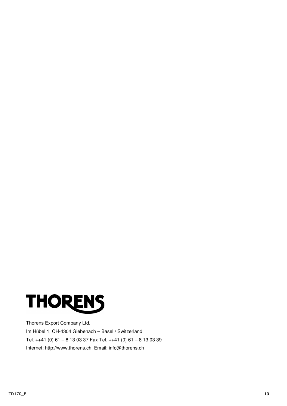 THORENS TD 170-1 User Manual | Page 10 / 10