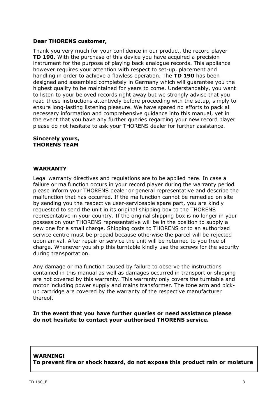 THORENS TD 190-2 User Manual | Page 3 / 9