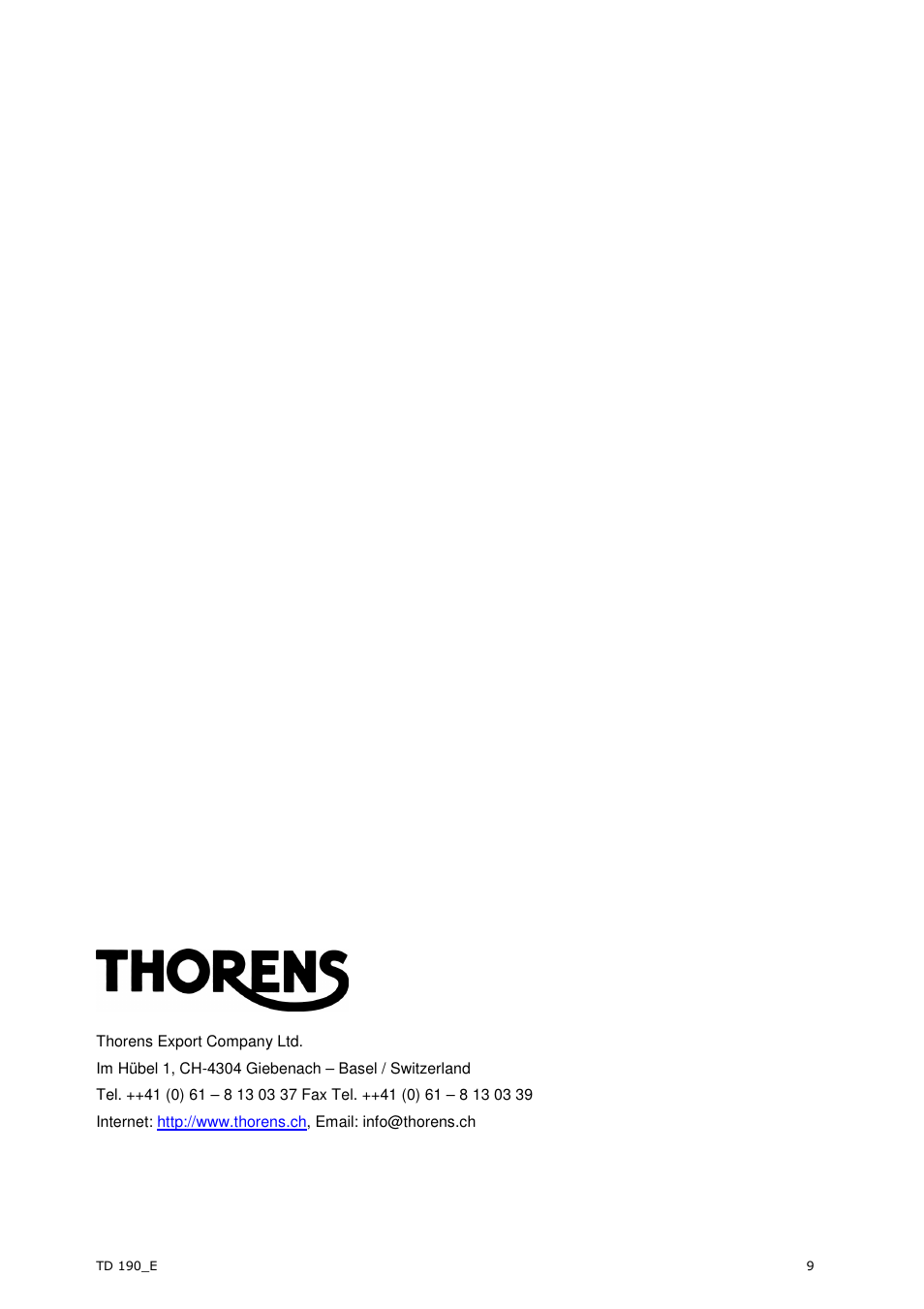 THORENS TD 190-2 User Manual | Page 9 / 9