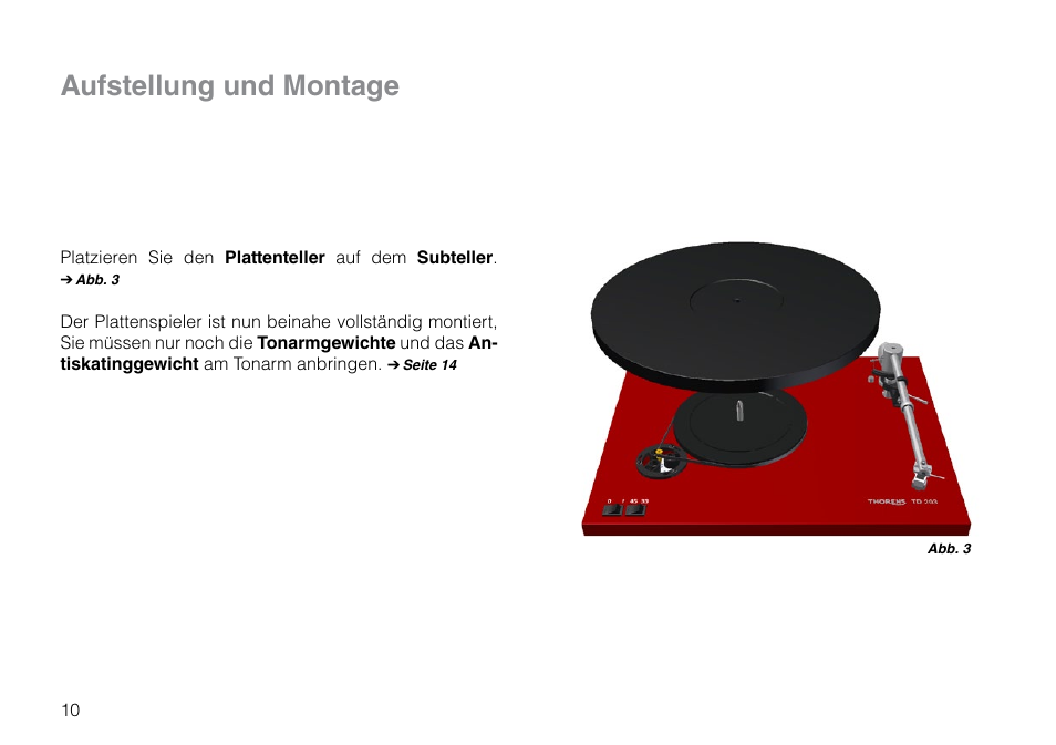 Aufstellung und montage | THORENS TD 203 User Manual | Page 10 / 56