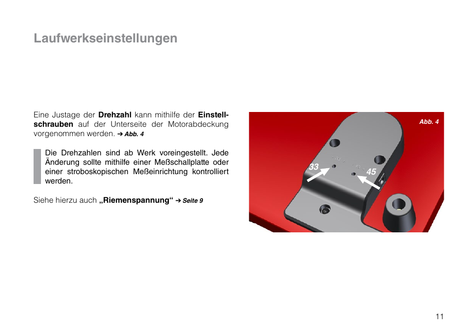 Laufwerkseinstellungen | THORENS TD 203 User Manual | Page 11 / 56