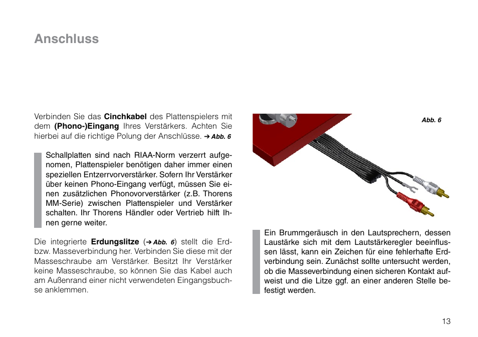 Anschluss | THORENS TD 203 User Manual | Page 13 / 56