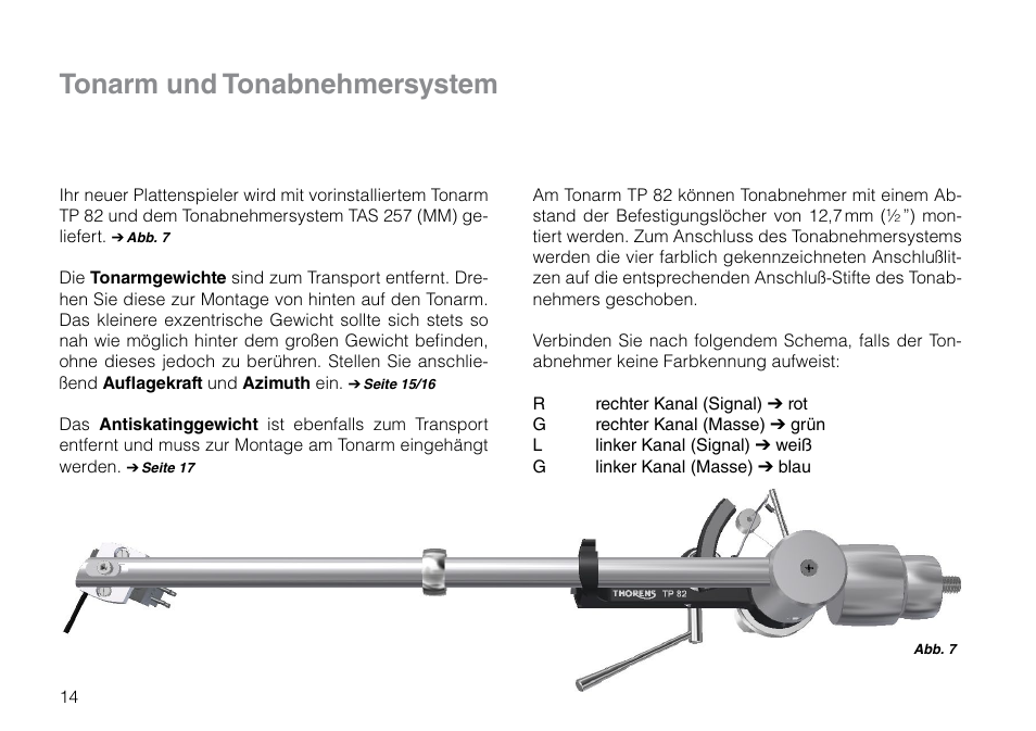 Tonarm und tonabnehmersystem | THORENS TD 203 User Manual | Page 14 / 56