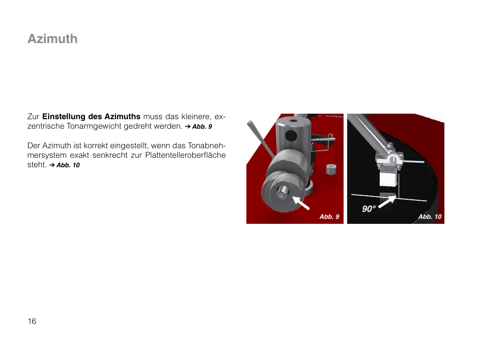 Azimuth | THORENS TD 203 User Manual | Page 16 / 56