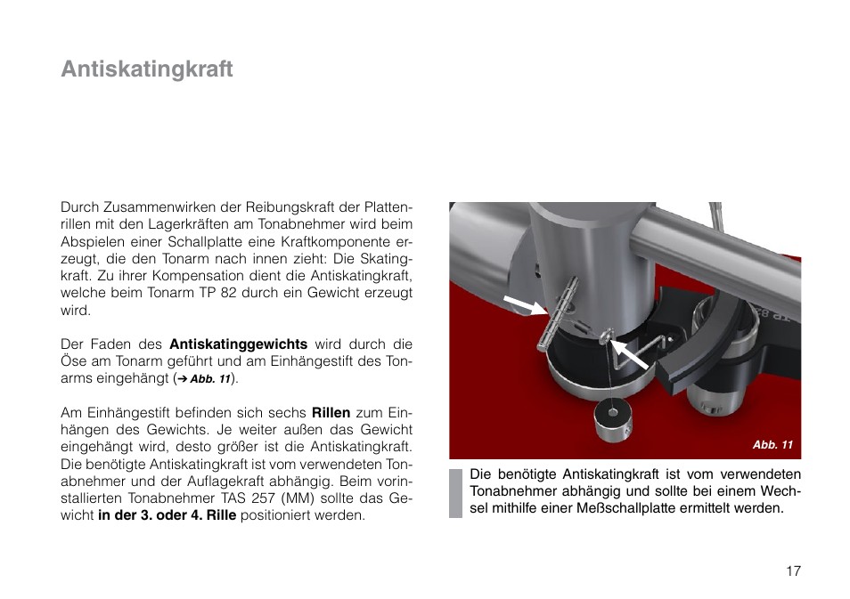 Antiskatingkraft | THORENS TD 203 User Manual | Page 17 / 56