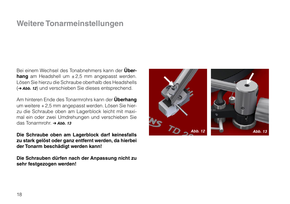 Weitere tonarmeinstellungen | THORENS TD 203 User Manual | Page 18 / 56