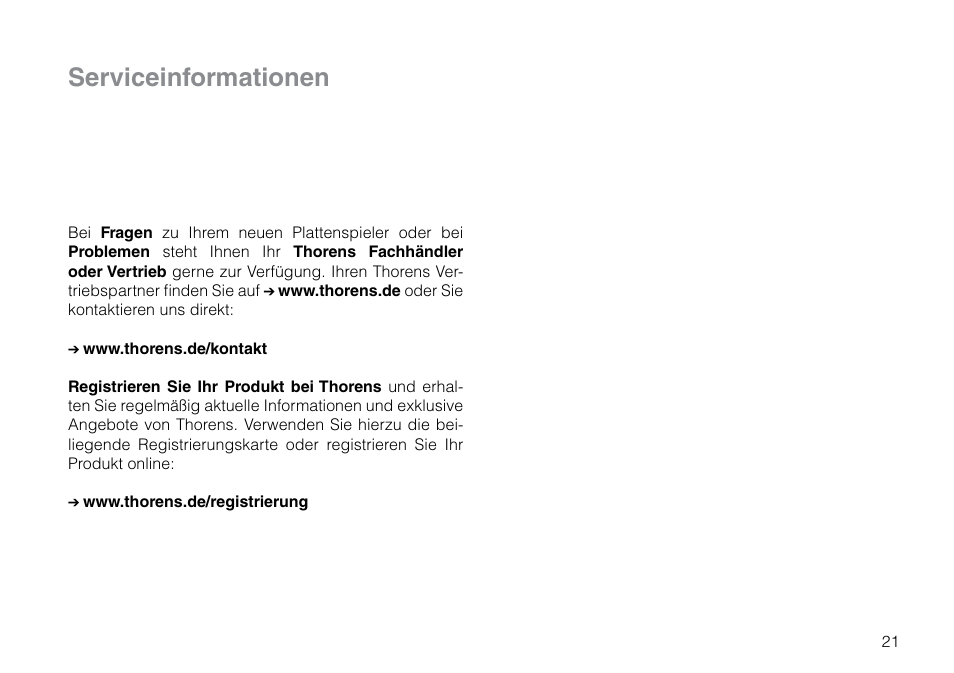 Serviceinformationen | THORENS TD 203 User Manual | Page 21 / 56