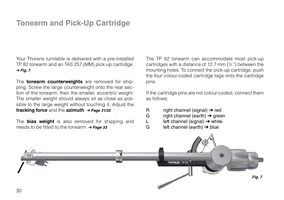 Tonearm and pick-up cartridge | THORENS TD 203 User Manual | Page 30 / 56