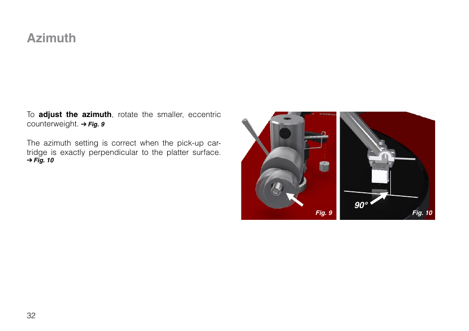 Azimuth | THORENS TD 203 User Manual | Page 32 / 56