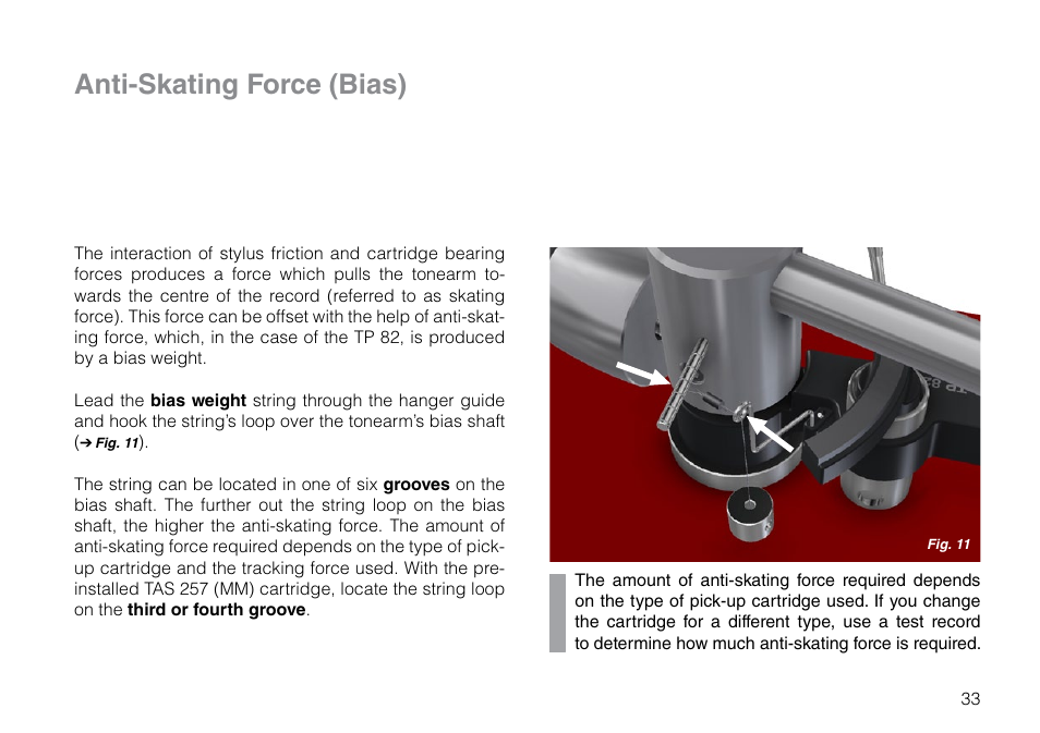 Anti-skating force (bias) | THORENS TD 203 User Manual | Page 33 / 56