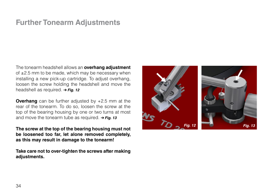 Further tonearm adjustments | THORENS TD 203 User Manual | Page 34 / 56